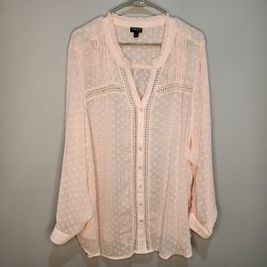 Torrid Button Front Chiffon Clip Dot with Lace Inset Top Pearl Size 5x